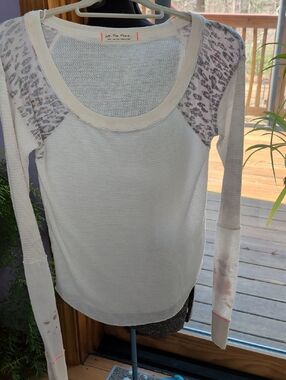 We The Free Cream Long Sleeve Scoop Thermal Top with Leopard Accents